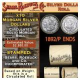 10 Circ Morgan Silver Dollar $1 Roll SEARS 1892/'P