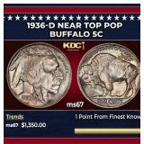 1936-d Buffalo Nickel Near Top Pop 5c ms67 SEGS
