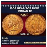1908 Indian Cent Near Top Pop! 1c ms66+ rd SEGS