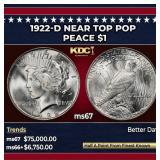 1922-d Peace Dollar Near Top Pop $1 ms67 SEGS