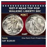 1937-p Walking Liberty Half Dollar Near Top Pop 50