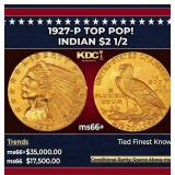 1927-p Gold Indian Quarter Eagle TOP POP! $2 1/2 m