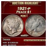 1921-p Peace Dollar $1 ms65+ SEGS