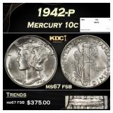 1942-p Mercury Dime 10c ms67 fsb SEGS
