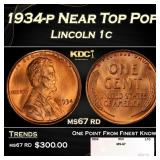 1934-p Lincoln Cent Near Top Pop 1c ms67 rd SEGS