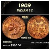 1909 Indian Cent . 1c Grades ms65 rb