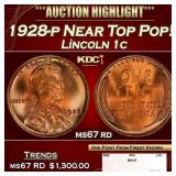 1928-p Lincoln Cent Near Top Pop! 1c ms67 rd SEGS