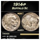 1914-p Buffalo Nickel 5c Grades ms65+