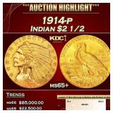 1914-p Gold Indian Quarter Eagle $2 1/2 ms65+ SEGS
