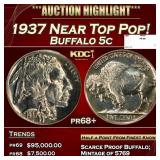 1937 Proof Buffalo Nickel Near Top Pop! 5c pr68+ S