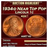 1934-d Lincoln Cent Near Top Pop 1c ms67 rd SEGS