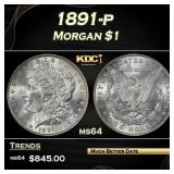 1891-p Morgan Dollar $1 Grades ms64