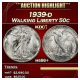 1939-d Walking Liberty Half Dollar 50c ms66+ SEGS