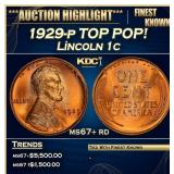 1929-p Lincoln Cent TOP POP! 1c ms67+ rd SEGS