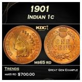 1901 Indian Cent . 1c Grades ms65 rd