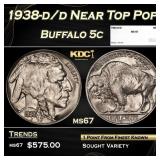 1938-d/d Buffalo Nickel Near Top Pop 5c ms67 SEGS