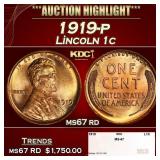1919-p Lincoln Cent 1c ms67 rd SEGS