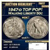 1947-d Walking Liberty Half Dollar TOP POP! 50c ms