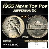 1955 Proof Jefferson Nickel Near Top Pop 5c pr69 S