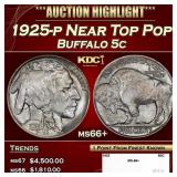 1925-p Buffalo Nickel Near Top Pop 5c ms66+ SEGS