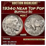 1934-d Buffalo Nickel Near Top Pop 5c ms66 SEGS