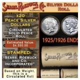 20 Peace Dollars $1 SEARS Roll Circ 1925/1926 Ends
