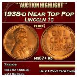 1938-d Lincoln Cent Near Top Pop 1c ms67+ rd SEGS