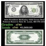 1934 $500 Green Seal Federal Reserve Note Presiden
