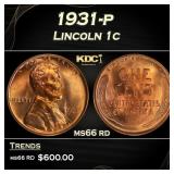 1931-p Lincoln Cent 1c Grades ms66 rd