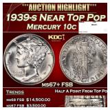 1939-s Mercury Dime Near Top Pop 10c ms67+ FSB SEG