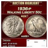 1936-p Walking Liberty Half Dollar 50c ms66+ SEGS