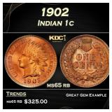 1902 Indian Cent . 1c Grades ms65 rb