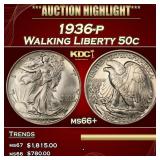 1936-p Walking Liberty Half Dollar 50c ms66+ SEGS