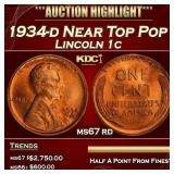 1934-d Lincoln Cent Near Top Pop 1c ms67 rd SEGS