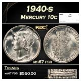 1940-s Mercury Dime 10c ms67 fsb SEGS