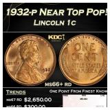 1932-p Lincoln Cent Near Top Pop! 1c ms66+ rd SEGS
