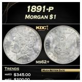 1891-p Morgan Dollar $1 Grades ms62+
