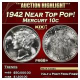 1942 Proof Mercury Dime Near Top Pop! 10c pr68+ SE