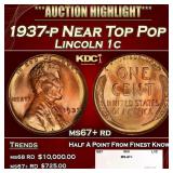 1937-p Lincoln Cent Near Top Pop 1c ms67+ rd SEGS