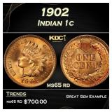 1902 Indian Cent . 1c Grades ms65 rd