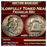 1953-p Franklin Half Dollar Colorfully Toned Near