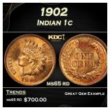1902 Indian Cent . 1c Grades ms65 rd
