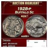 1928-p Buffalo Nickel 5c ms66+ SEGS