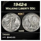 1942-s Walking Liberty Half Dollar 50c Grades ms66