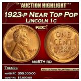 1923-p Lincoln Cent Near Top Pop 1c ms67+ rd SEGS