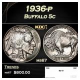 1936-p Buffalo Nickel 5c ms67 SEGS