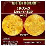 1907-d Gold Liberty Double Eagle $20 ms65+ SEGS