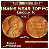 1936-s Lincoln Cent Near Top Pop 1c ms67 rd SEGS