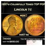 1957-d Lincoln Cent Colorfully Toned TOP POP! 1c m