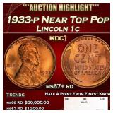 1933-p Lincoln Cent Near Top Pop 1c ms67+ rd SEGS